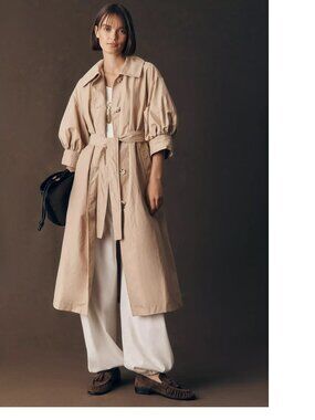 Anthropologie Maeve Crop-Sleeve Trench Coat size Mp new with tag